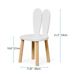 Măsuță din lemn natural pentru copii cu 2 scăunele (confortabile și stabile) Bunny, set pentru învățare, desen, joacă, servit masa, pentru camera copilului (3+ ani), alb - Img 2
