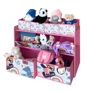 Organizator pentru jucării și cărți, etajeră pentru copii cu 9 coșuri textile de depozitare Super girl - Img 2