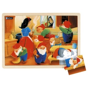 Albă ca Zăpada și cei șapte pitici - puzzle din lemn 12 piese