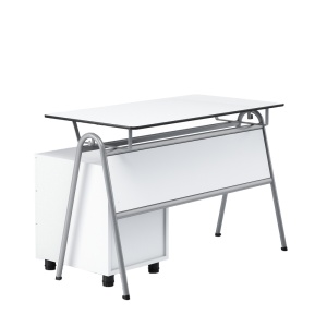 Masă pentru profesor Letme, 1100 × 600 × 750 mm, blat alb, metal gri, set 2 bucăți, pentru peste clasa a VIII-a, RFG. - Img 3