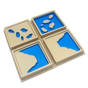 Placi de relief Montessori cu forme de pământ - 4 bucăți