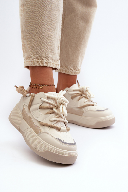 Дамски кецове с платформа Moariella SH31570 - бежови