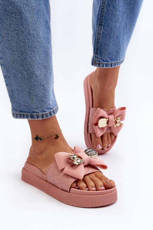 Дамски чехли с мече Katterina SH29999 - розови