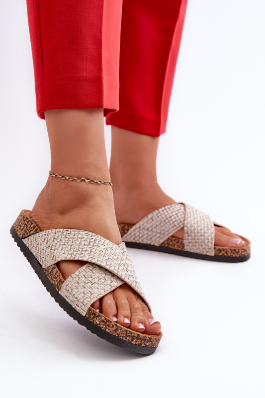 Дамски чехли с коркова платформа Tesolen SH31919 - бежови