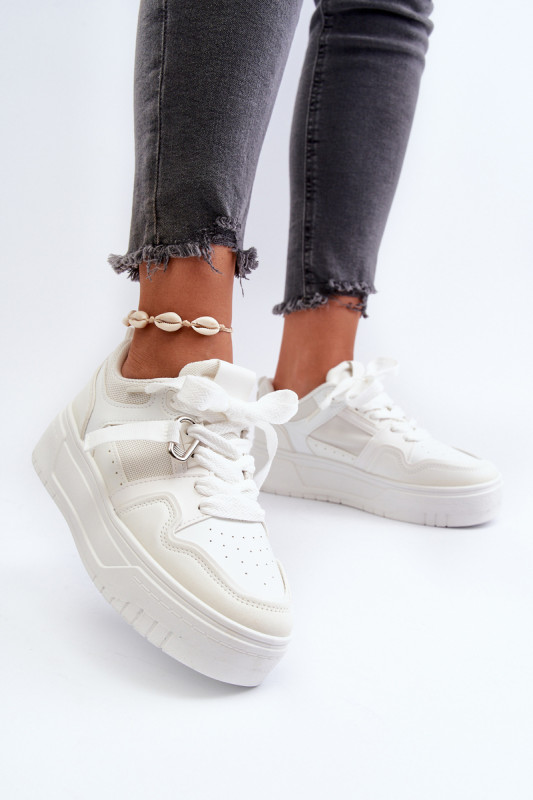 Дамски кецове с платформа Moun SH31366 - бели