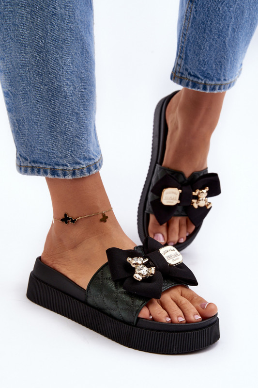 Дамски чехли с мече Katterina SH29997 - черни
