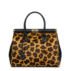 Geanta piele cu par de ponei Bianca negru/animal print - Img 4