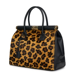 Bianca, természetes bőr táska, fekete/animal print - Img 1