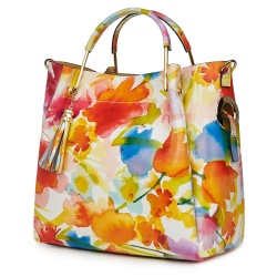 Geanta dama din piele naturala Fabiana cu model floral FF3 - Img 1