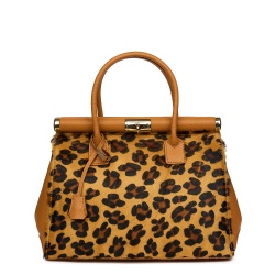 Geanta piele cu par de ponei Bianca coniac/animal print - Img 4