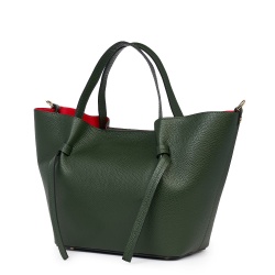 Geanta shopper din piele naturala Veronica verde inchis - Img 1
