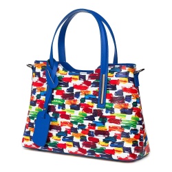 Geanta dama din piele Mariella cu model multicolor, manere albastre - Img 1