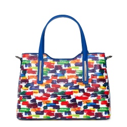 Geanta dama din piele Mariella cu model multicolor, manere albastre - Img 2