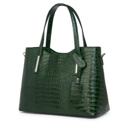 Geanta din piele amprentata Carolina verde inchis