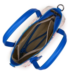 Geanta dama din piele Mariella cu model multicolor, manere albastre - Img 3