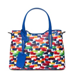 Geanta dama din piele Mariella cu model multicolor, manere albastre - Img 4