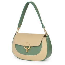 Geanta dama din piele naturala Rosalia crem/verde fistic - Img 1