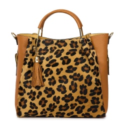 Geanta din piele cu par de ponei Fabiana, coniac/animal print - Img 4