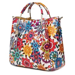 Geanta dama din piele naturala Fabiana cu model floral FF5 - Img 1