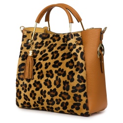 Geanta din piele cu par de ponei Fabiana, coniac/animal print - Img 1