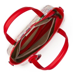 Geanta dama din piele Mariella cu model multicolor, manere rosii - Img 3