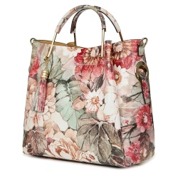 Geanta dama din piele naturala Fabiana cu model floral FF1 - Img 1