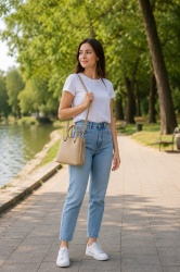 Ilona női, természetes bőr táska, sötétkék - Img 8