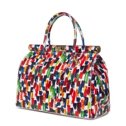 Geanta din piele cu flori Gioia model multicolor - Img 1