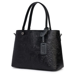 Geanta piele cu model floral Monica neagra - Img 1