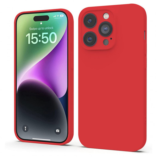 Husa BestCase® Premium Silicon, Compatibila Cu Apple iPhone 14 Pro Max, 1.2MM Slim, Microfibra in interior, Antisoc, Rezistent la socuri, Protectie Camera, Margini ridicate pentru protectia ecranului, Rosu