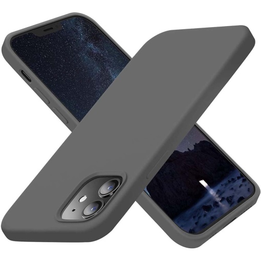 BestCase® Husa Premium Silicon, Compatibila Cu Apple iPhone 12, 1.2MM Slim, Microfibra in interior, Antisoc, Rezistent la socuri, Protectie Camera, Gri inchis