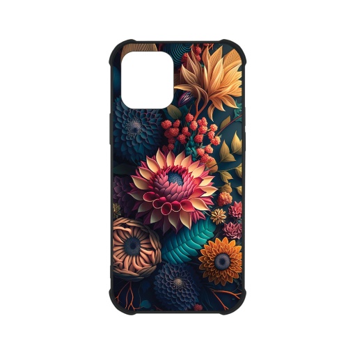 Husa BestCase® Anti Shock Glassy, Compatibila Cu Apple iPhone 12 / 12 Pro, Colorful Flowers, G 1241