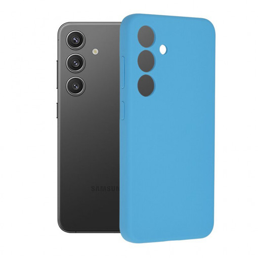 Husa BestCase® Premium Silicon, Compatibila Cu Samsung Galaxy S24, 1.2MM Slim, Microfibra in interior, Antisoc, Rezistent la socuri, Protectie Camera, Margini ridicate pentru protectia ecranului, Albastru deschis