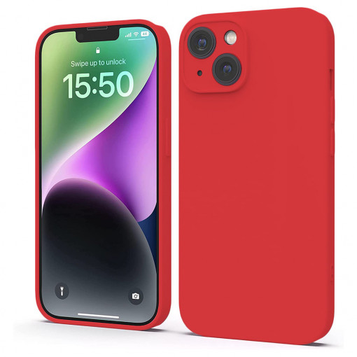 Husa BestCase® Premium Silicon, Compatibila Cu Apple iPhone 15 Plus, 1.2MM Slim, Microfibra in interior, Antisoc, Rezistent la socuri, Protectie Camera, Margini ridicate pentru protectia ecranului, Rosu