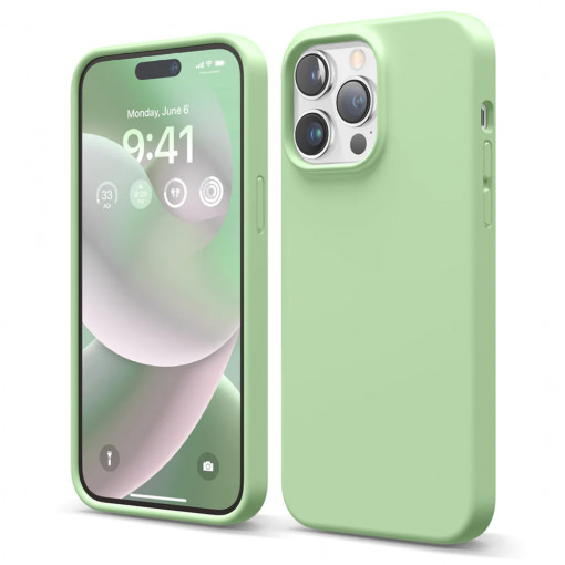 Husa BestCase® Premium Silicon, Compatibila Cu Apple iPhone 15 Pro Max, 1.2MM Slim, Microfibra in interior, Antisoc, Rezistent la socuri, Protectie Camera, Margini ridicate pentru protectia ecranului, Verde avocado