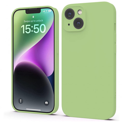 Husa BestCase® Premium Silicon, Compatibila Cu Apple iPhone 14, 1.2MM Slim, Microfibra in interior, Antisoc, Rezistent la socuri, Protectie Camera, Margini ridicate pentru protectia ecranului, Verde avocado