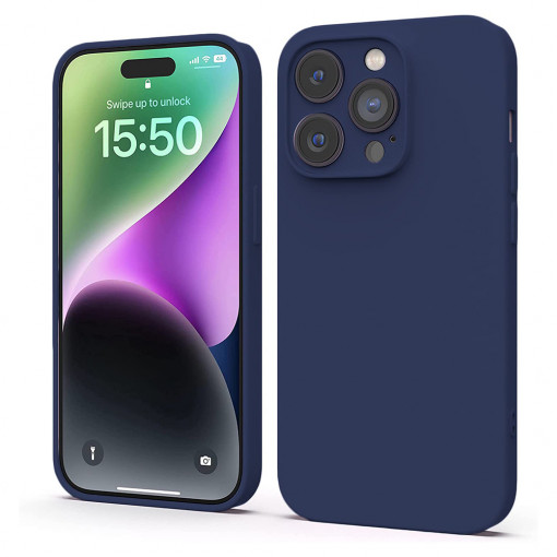 Husa BestCase® Premium Silicon, Compatibila Cu Apple iPhone 15 Pro Max, 1.2MM Slim, Microfibra in interior, Antisoc, Rezistent la socuri, Protectie Camera, Margini ridicate pentru protectia ecranului, Albastru inchis