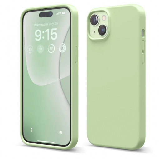 Husa BestCase® Premium Silicon, Compatibila Cu Apple iPhone 15, 1.2MM Slim, Microfibra in interior, Antisoc, Rezistent la socuri, Protectie Camera, Margini ridicate pentru protectia ecranului, Verde avocado