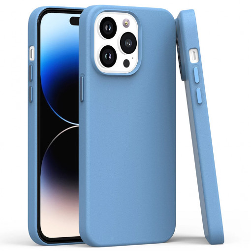 Husa BestCase® Premium Silicon, Compatibila Cu Apple iPhone 14 Pro, 1.2MM Slim, Microfibra in interior, Antisoc, Rezistent la socuri, Protectie Camera, Margini ridicate pentru protectia ecranului, Albastru deschis