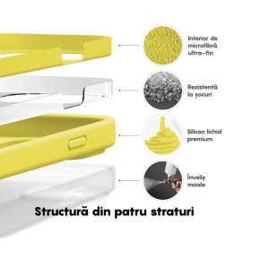 Husa BestCase® Premium Silicon, Compatibila Cu Apple iPhone 14, 1.2MM Slim, Microfibra in interior, Antisoc, Rezistent la socuri, Protectie Camera, Margini ridicate pentru protectia ecranului, Yellow - Img 2