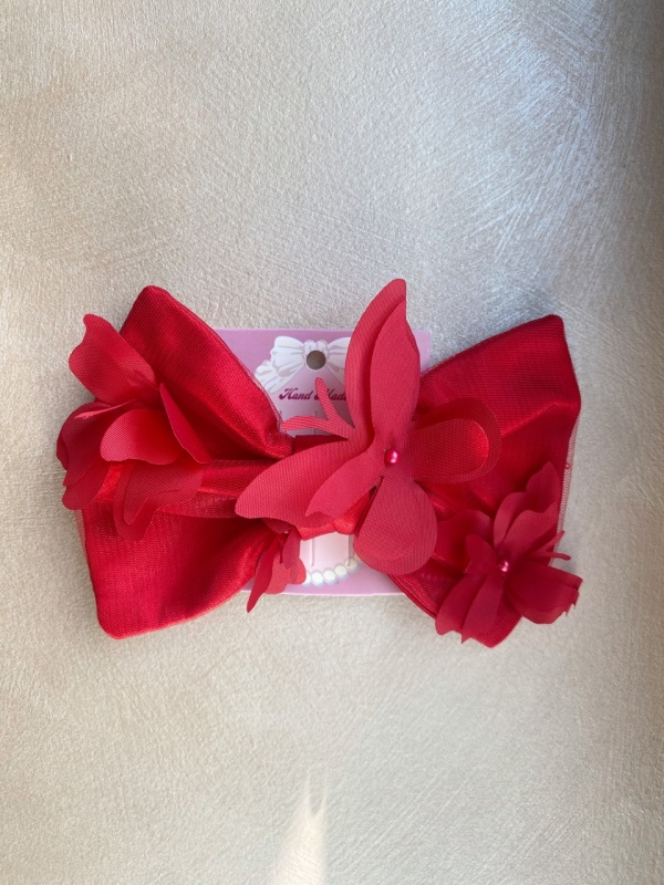 Clame păr fetițe Butterfly – fundiță roșie tulle cu fluture