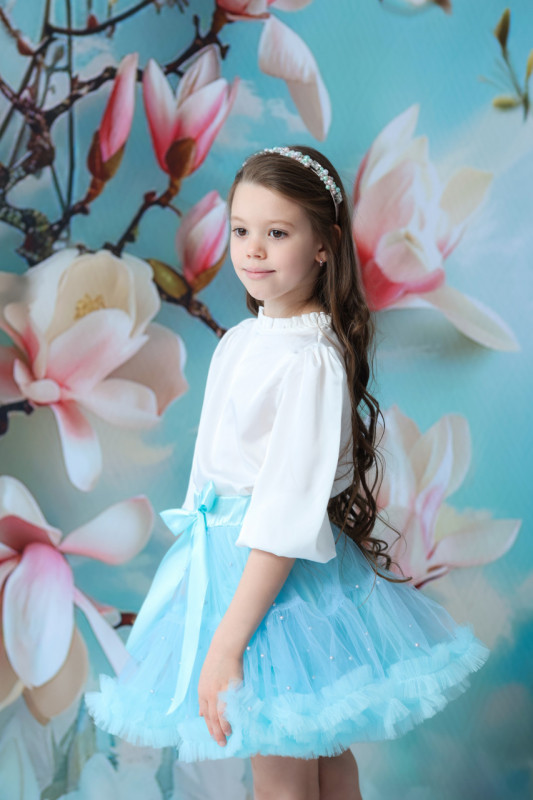 Fustită tutu din tulle bleu cu perle capsate, Fairy