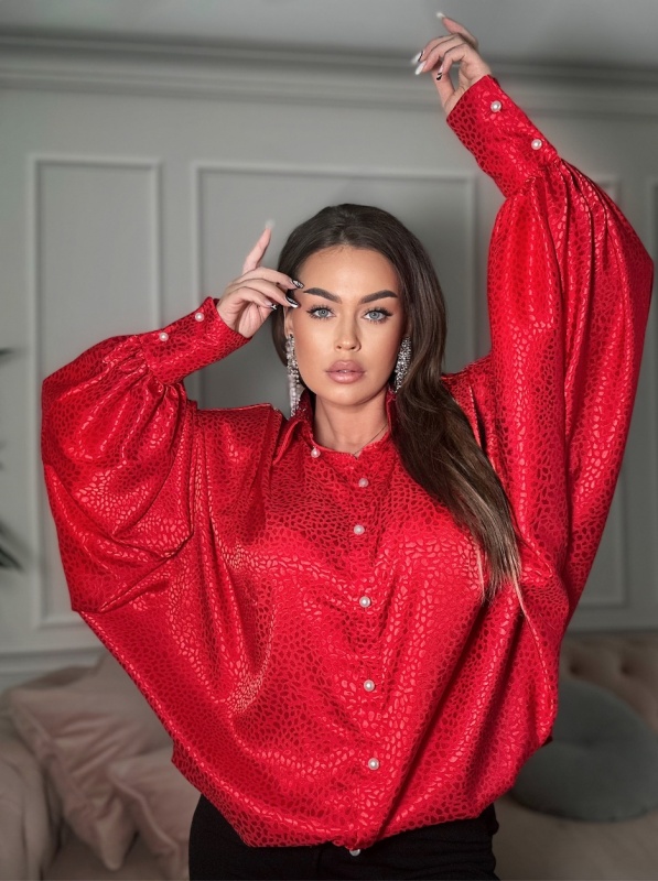 Camasa din satin oversize, cu maneci stil fluture, Ruby