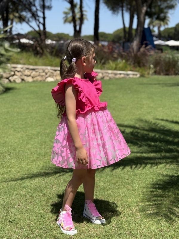 Rochie de blug fuchsia Barbie cu tulle și organza pentru fetițe - Ediție Limitată