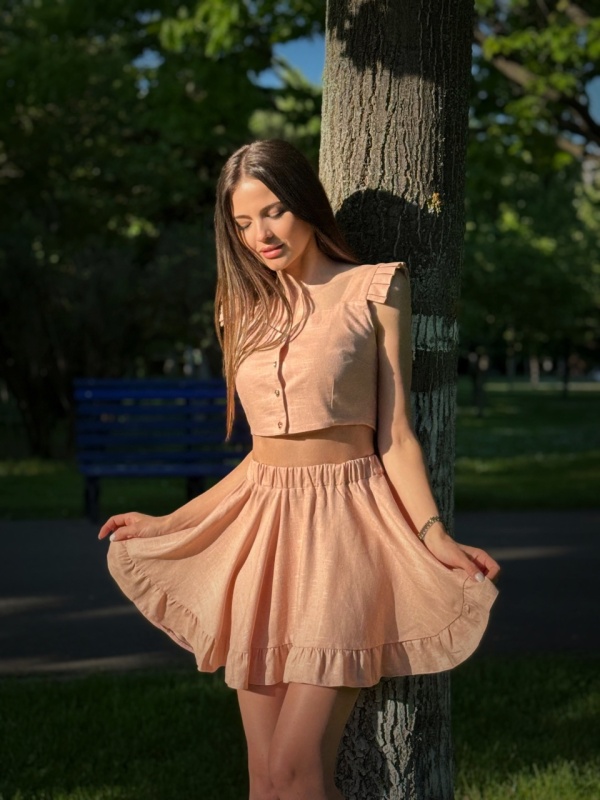Set dama 2 piese crop top si fusta din în cu bumbac , Amelia
