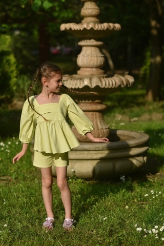 Compleu fete din in Pistachio – top și pantaloni scurți de vară - Img 9