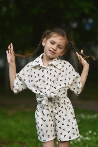 Compleu fete din muselină cu fundițe brodate Cherry - Img 8