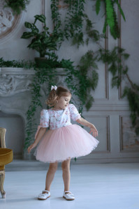 Elegant Premium Cotton Dress with Pink Tulle for Girls, Rose - Img 3