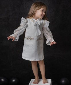 Elegant White Cotton Pinafore Dress for Girls, Blair - Img 3