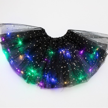Fusta led pentru copii, tutu de balet pentru fetite cu luminite multicolore incorporate, model stelute, 30 cm lungime, Negru - Img 3